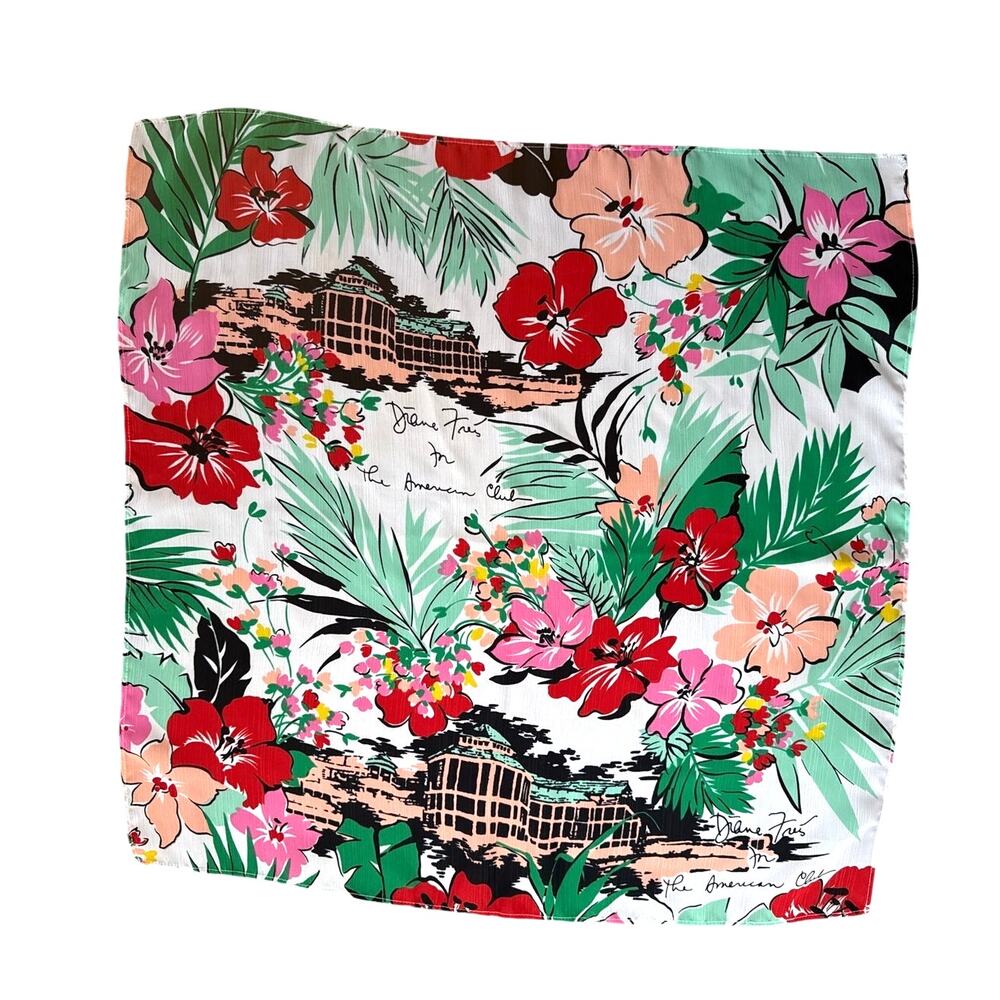 Diane Freis for The American Club Vintage Bright Square Scarf Floral Print